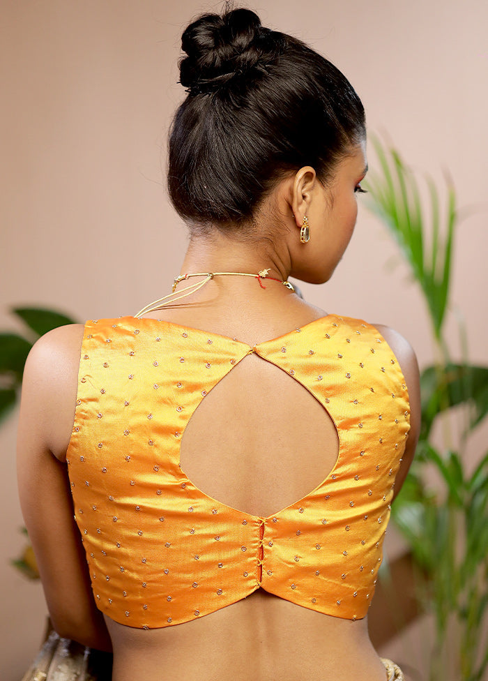 Yellow Blended Silk Designer Blouse