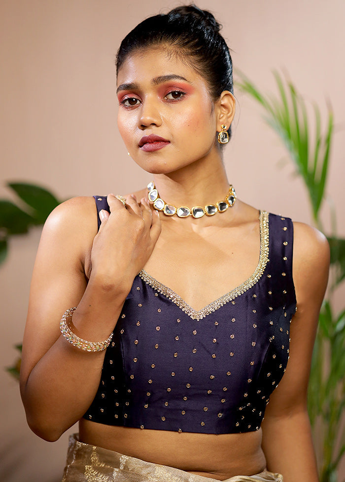 Navy Blue Blended Silk Designer Blouse