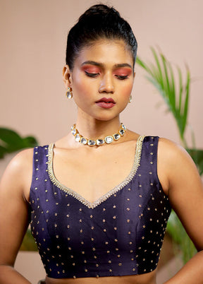 Navy Blue Blended Silk Designer Blouse