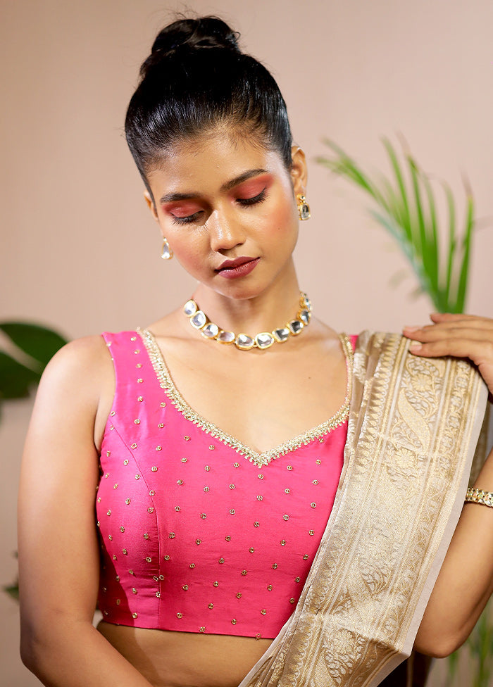 Rani Pink Blended Silk Designer Blouse