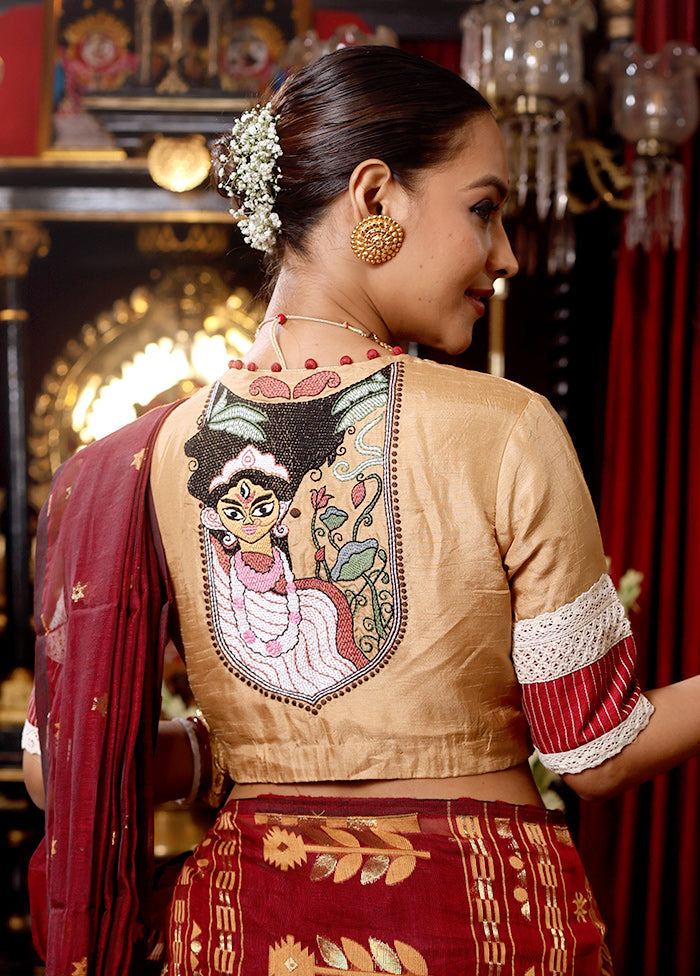 Beige Kantha Stitch Designer Blouse