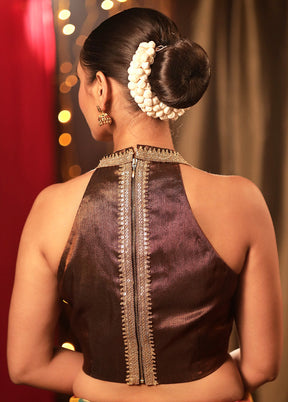 Brown Jacquard Designer Blouse