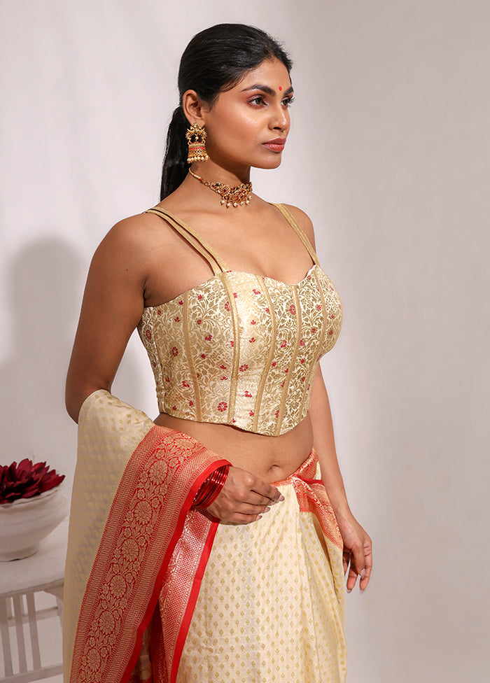 Cream  Sweetheart Neck Designer Blouse