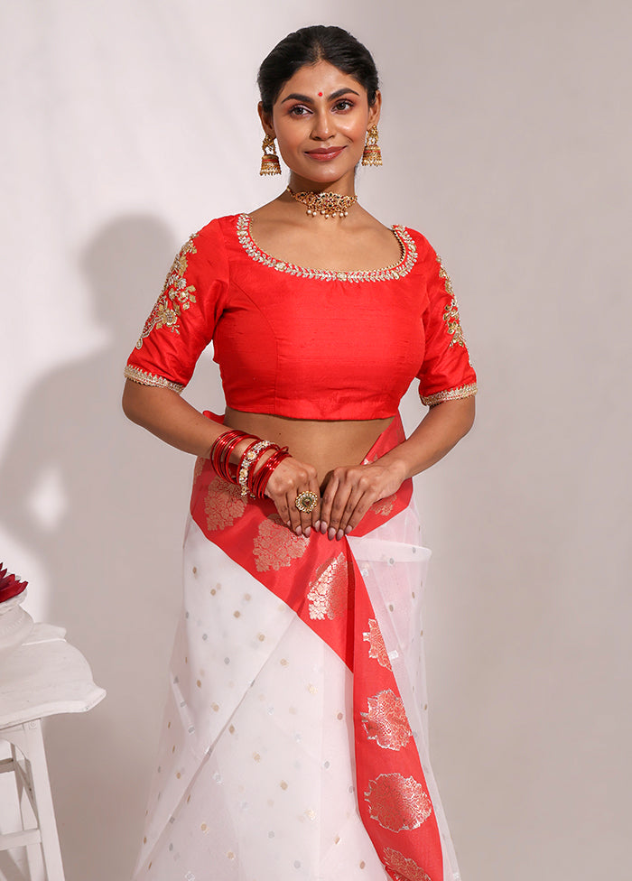 Red Round Neck Designer Blouse