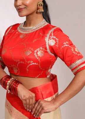 Red High Neck Designer Blouse