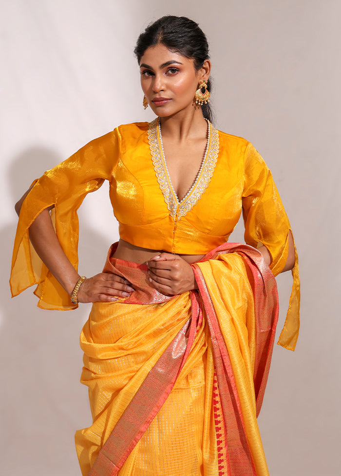 Yellow  V Neck Designer Blouse