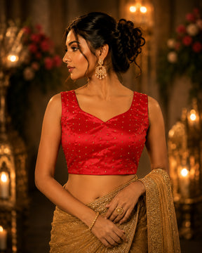 Red Round Neck Designer Blouse