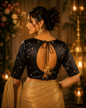 Black Round Neck Designer Blouse