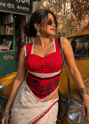 Red Designer Neck Designer Blouse