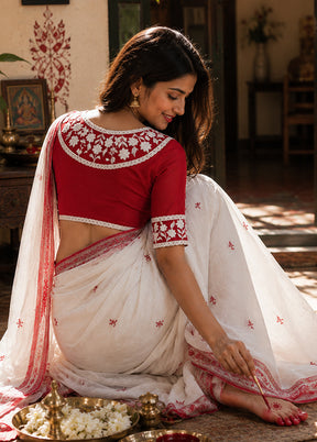Red Round Neck Designer Blouse