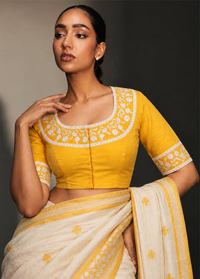 Yellow Round Neck Designer Blouse