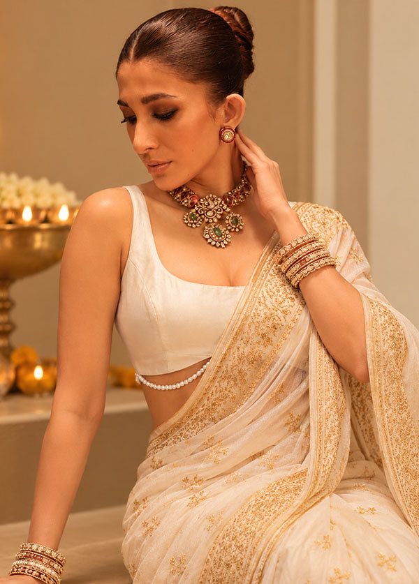 White Halter Neck Designer Blouse