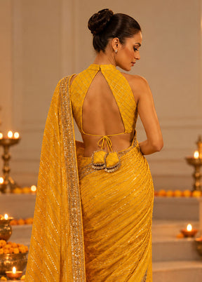 Yellow Halter Neck Designer Blouse