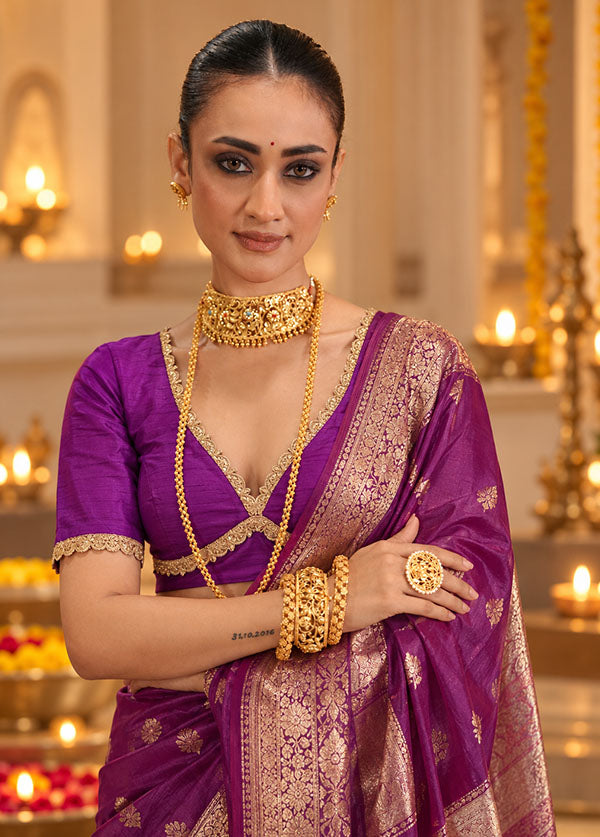 Purple V Neck Designer Blouse