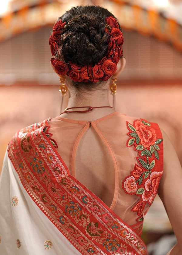 Red Designer Neck Designer Blouse